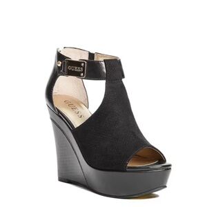 Guess Black Peep-Toe Wedges